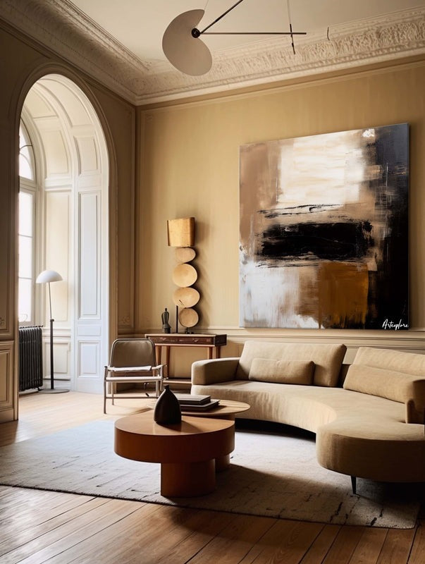 Wall Art Abstract Black Beige Painting