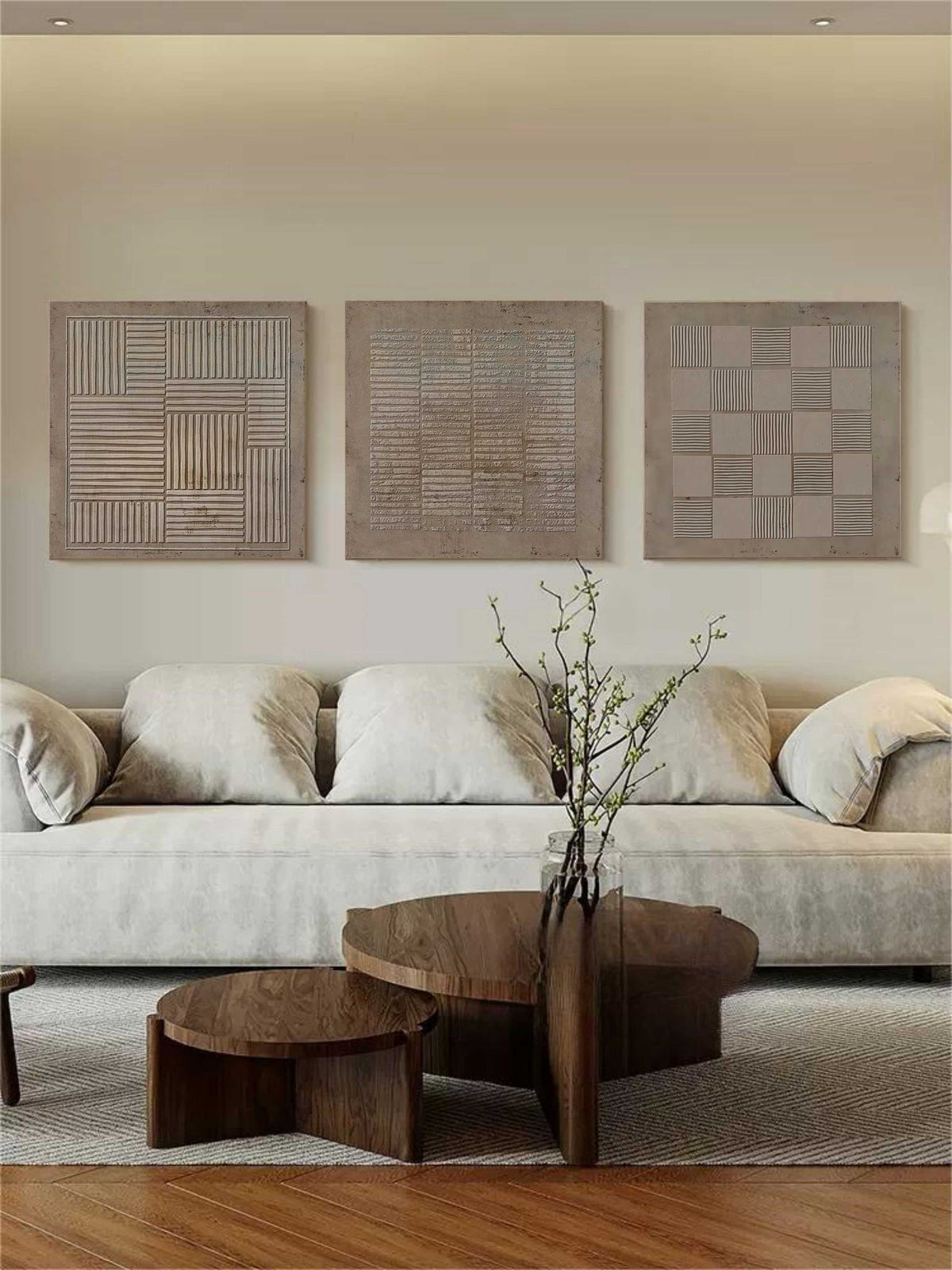 Wabi-Sabi Textured Triptych Wall Art Neutral