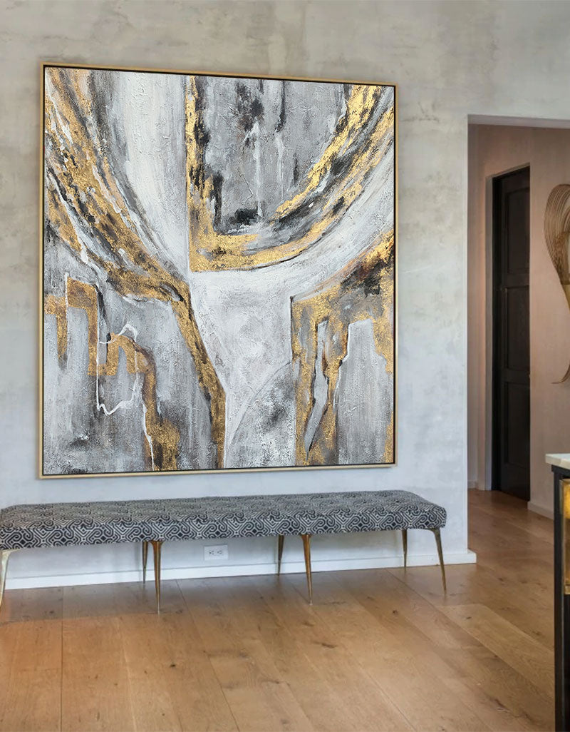 Gray Gold Abstract Oil Painting
