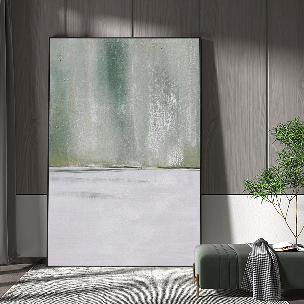 Misty Sage Green Landscape Abstract Painting