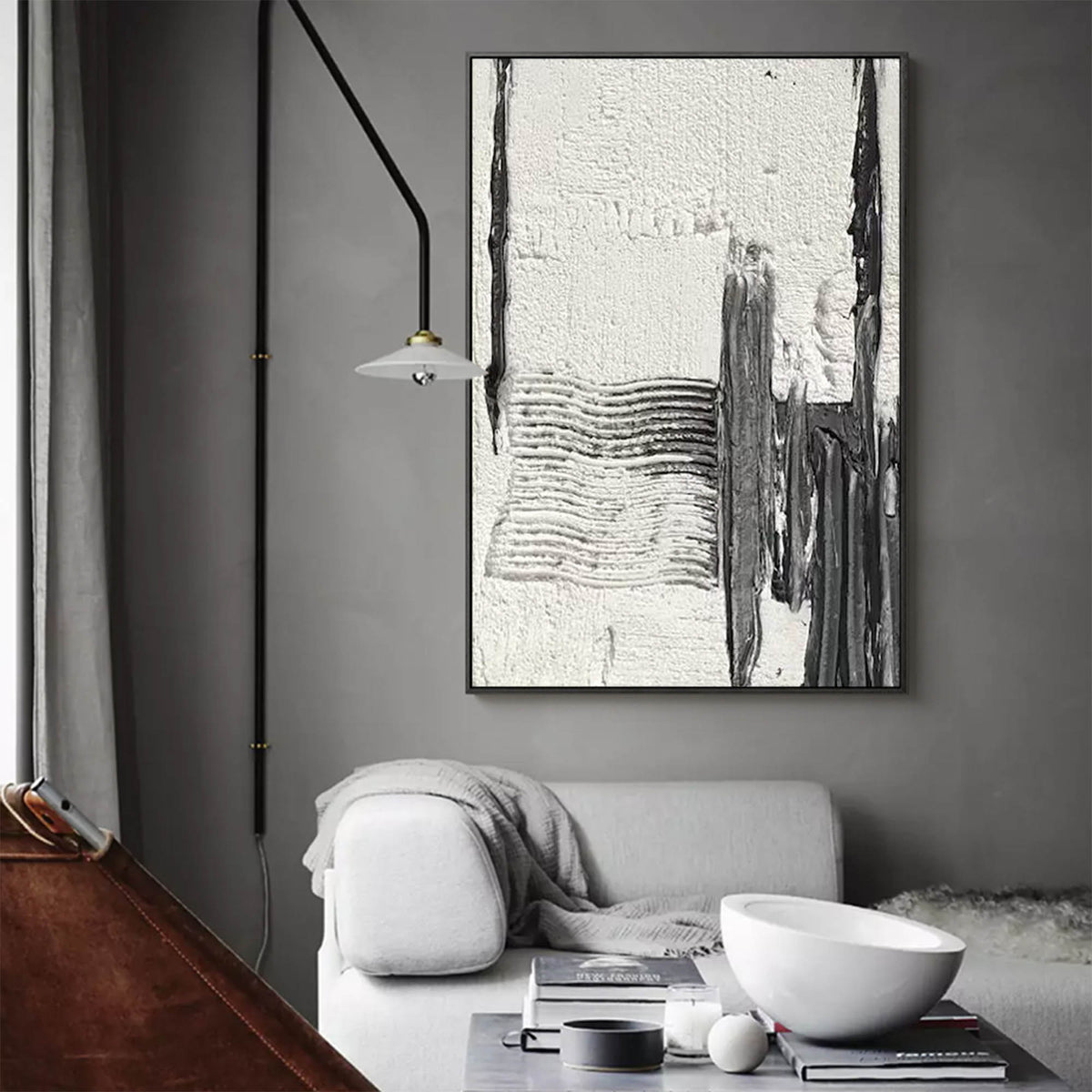Black‑White Square Stroke‑Block Rippled‑Textured Artwork