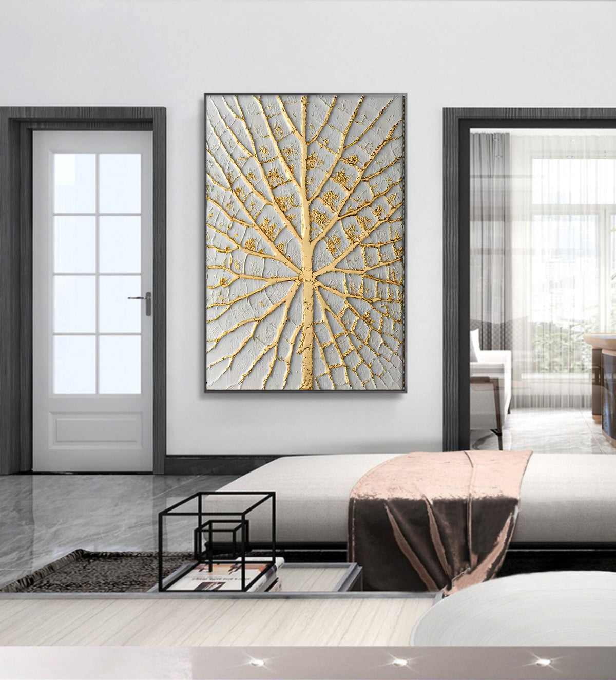 Kintsugi-Inspired Golden Tree Bas-Relief Painting