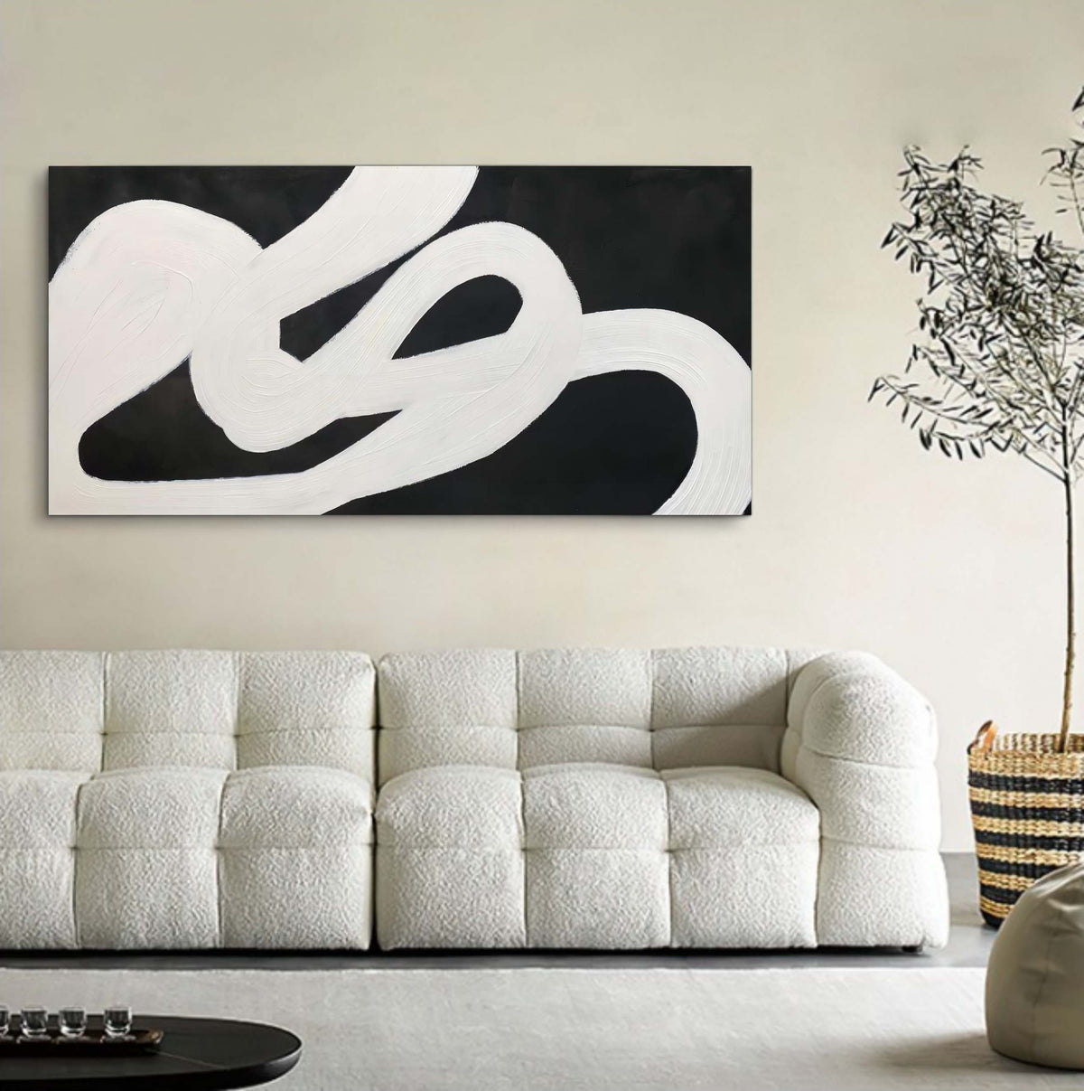 Wabi-Sabi Black White Curved Texture Painting