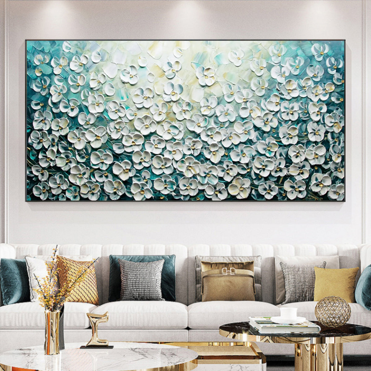 White Floral Panorama 3D Impasto Painting