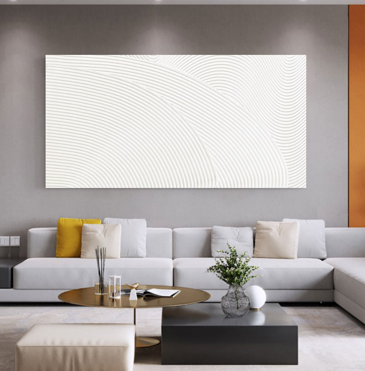 White Wave Line Textured Horizontal Wall Art