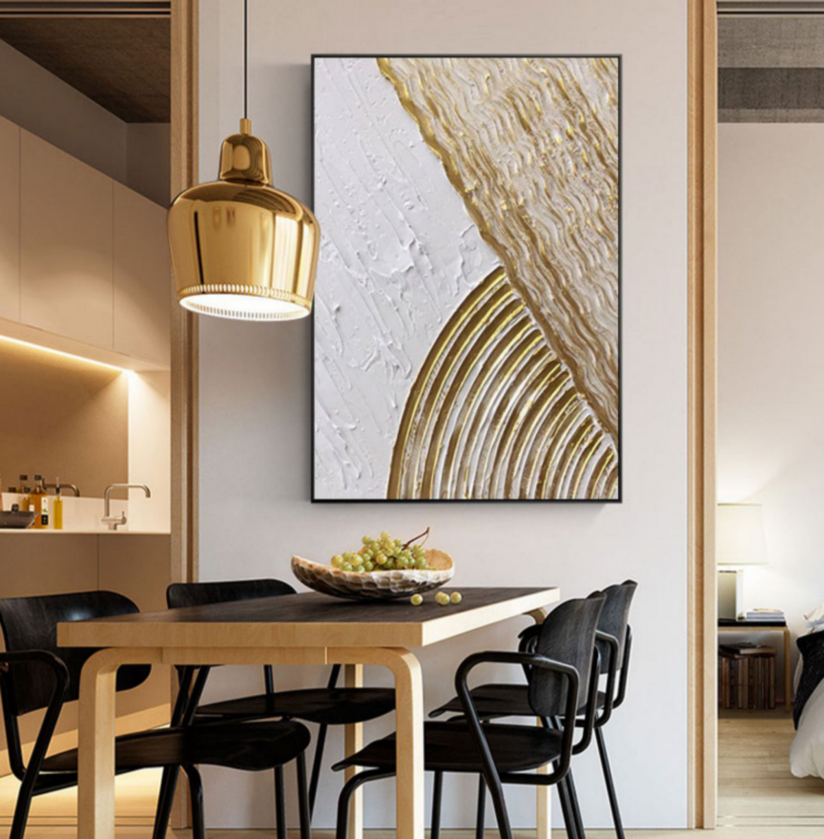 Wall Art Gilded Spiral Impasto Bas-Relief Abstract Oil Painting
