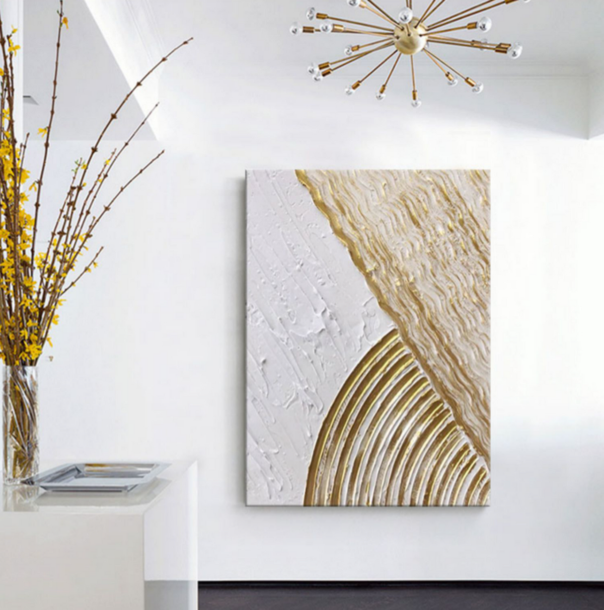 Wall Art Gilded Spiral Impasto Bas-Relief Abstract Oil Painting