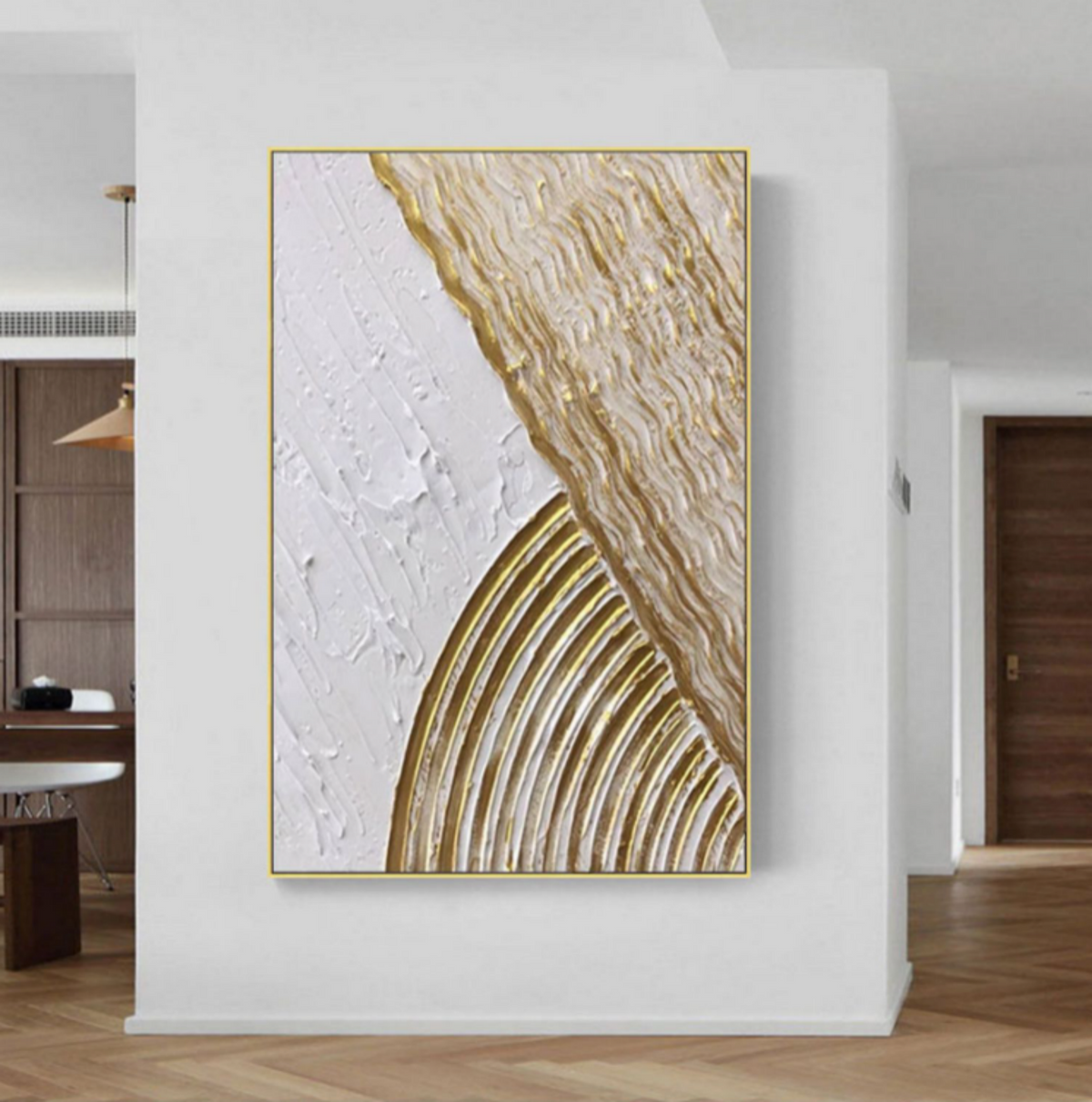 Wall Art Gilded Spiral Impasto Bas-Relief Abstract Oil Painting