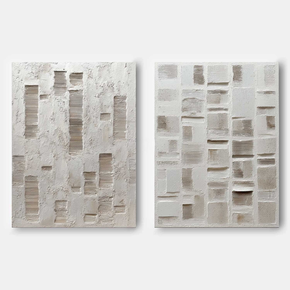 Wall Art Diptych Textured Abstract Geometric Scene Serene Neutral