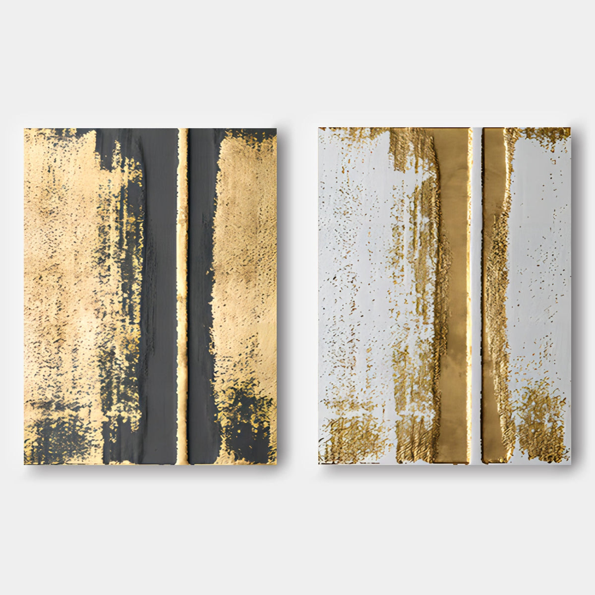 Luxury Gold Foil Abstract Diptych Oil Painting