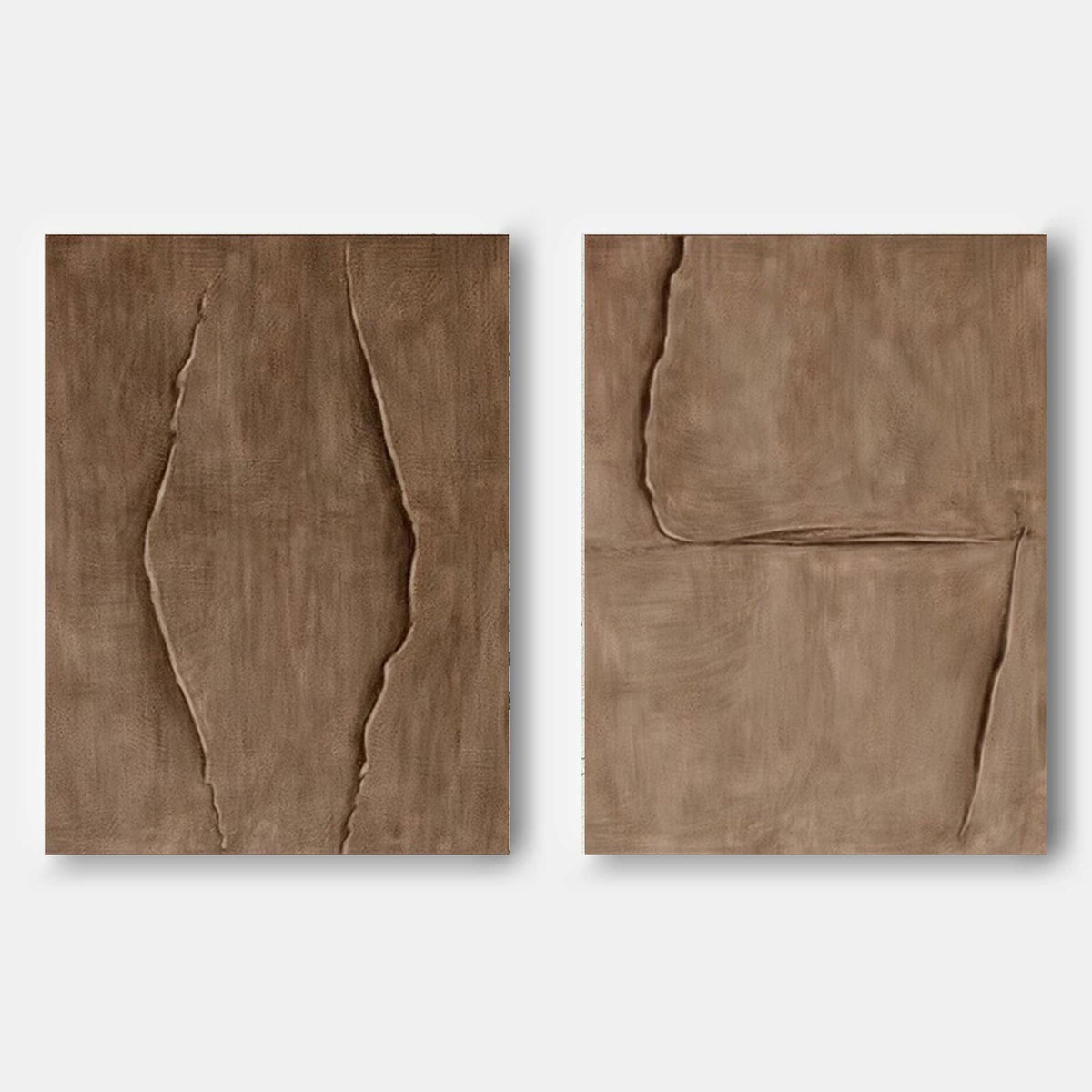 Set Of 2 Warm Brown Textured Diptych Painting