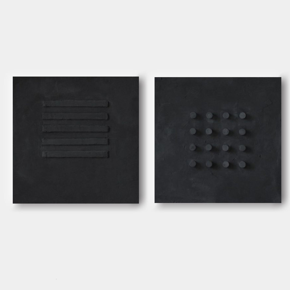 Minimalist Black Bas-Relief Diptych Painting Set Of 2