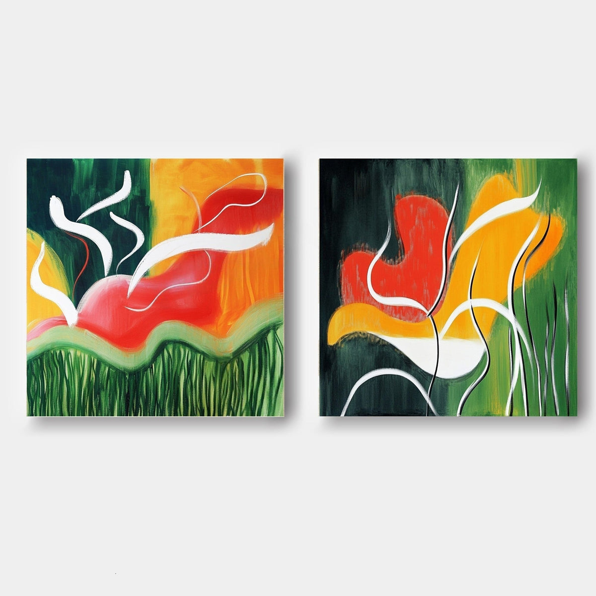 Wall Art Vibrant Abstract Floral Diptych