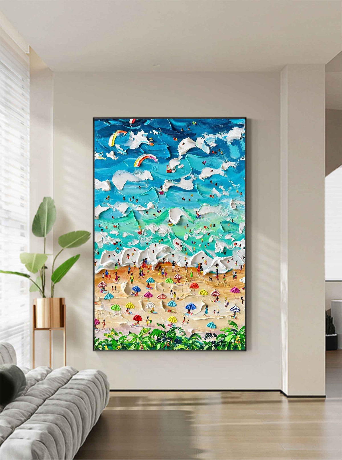 Vibrant Beach Scene Art Oil Painting