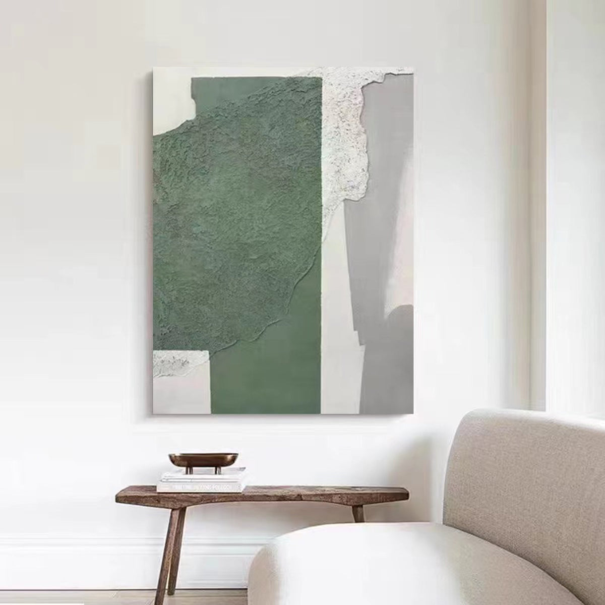 Wall Art Vertical Abstract Geometric Block Sage Green