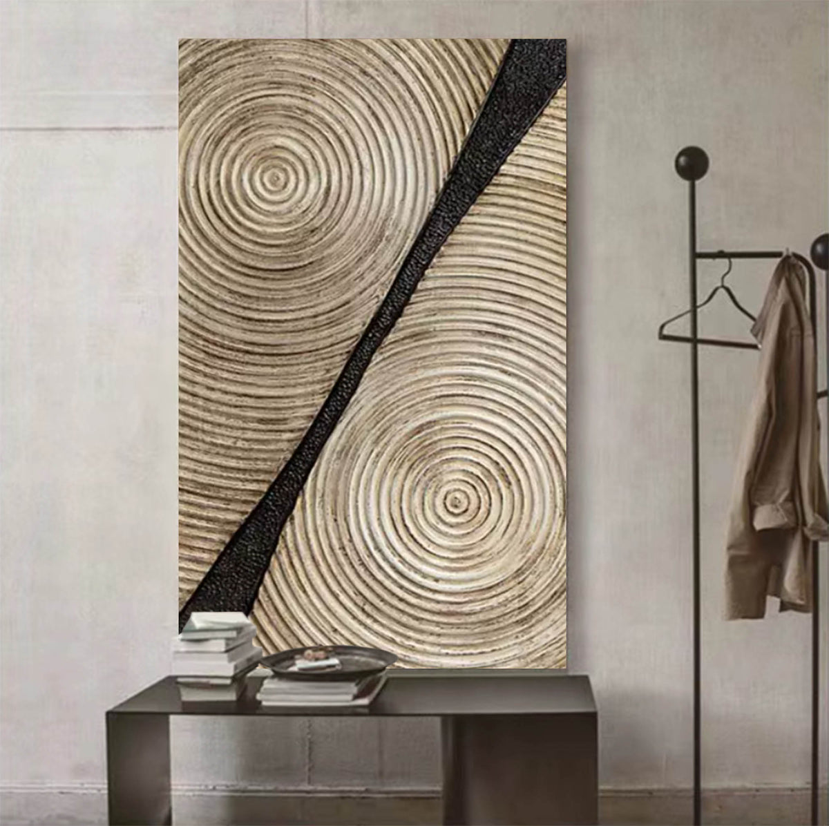 Neutral Wood Grain Textured Vertical Painting