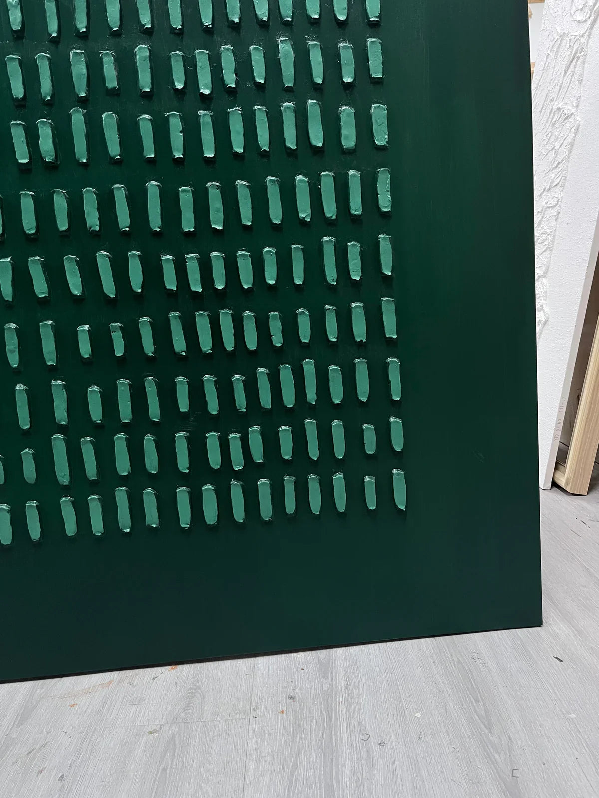 Dark Green Textured Grid Abstract Oil Painting