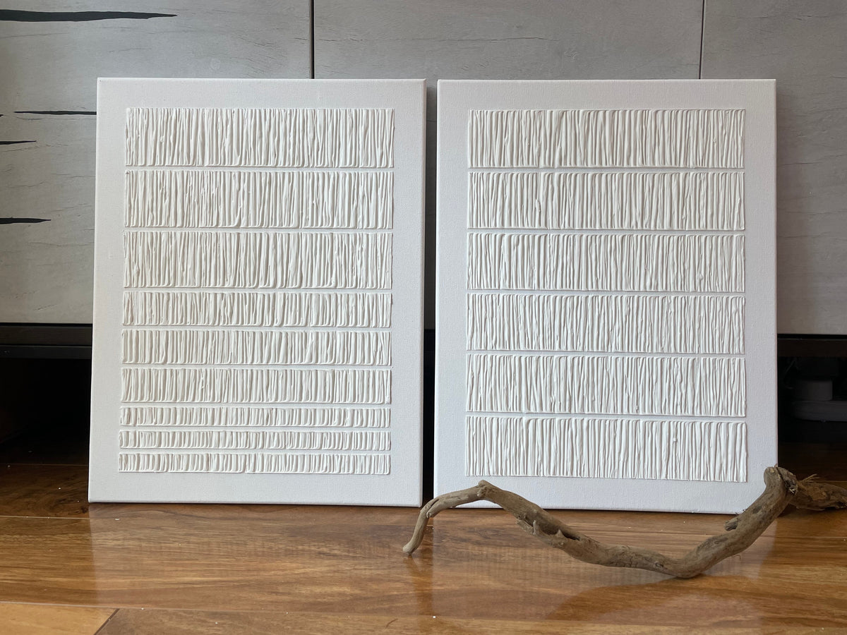 Set Of 2 Minimalist Textured Diptych Bas-Relief Painting