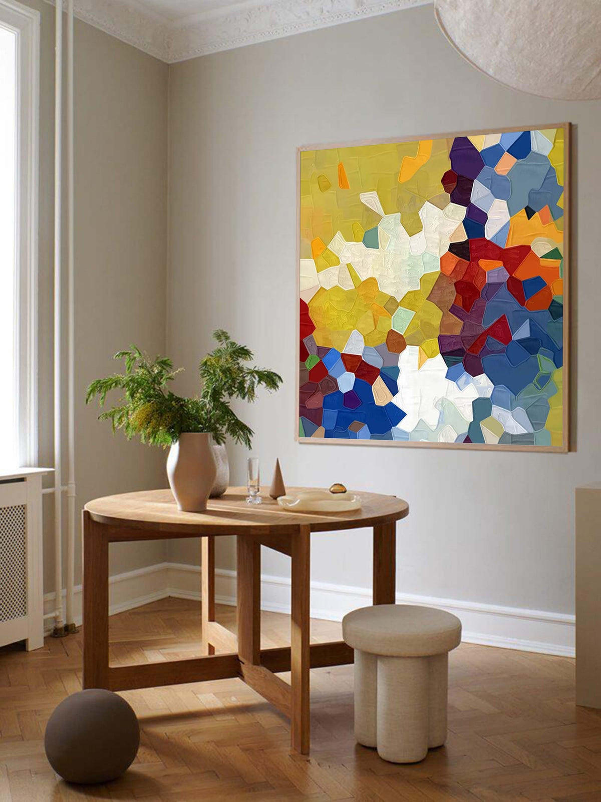 Mosaic-Style Painting Vibrant Color Blocks