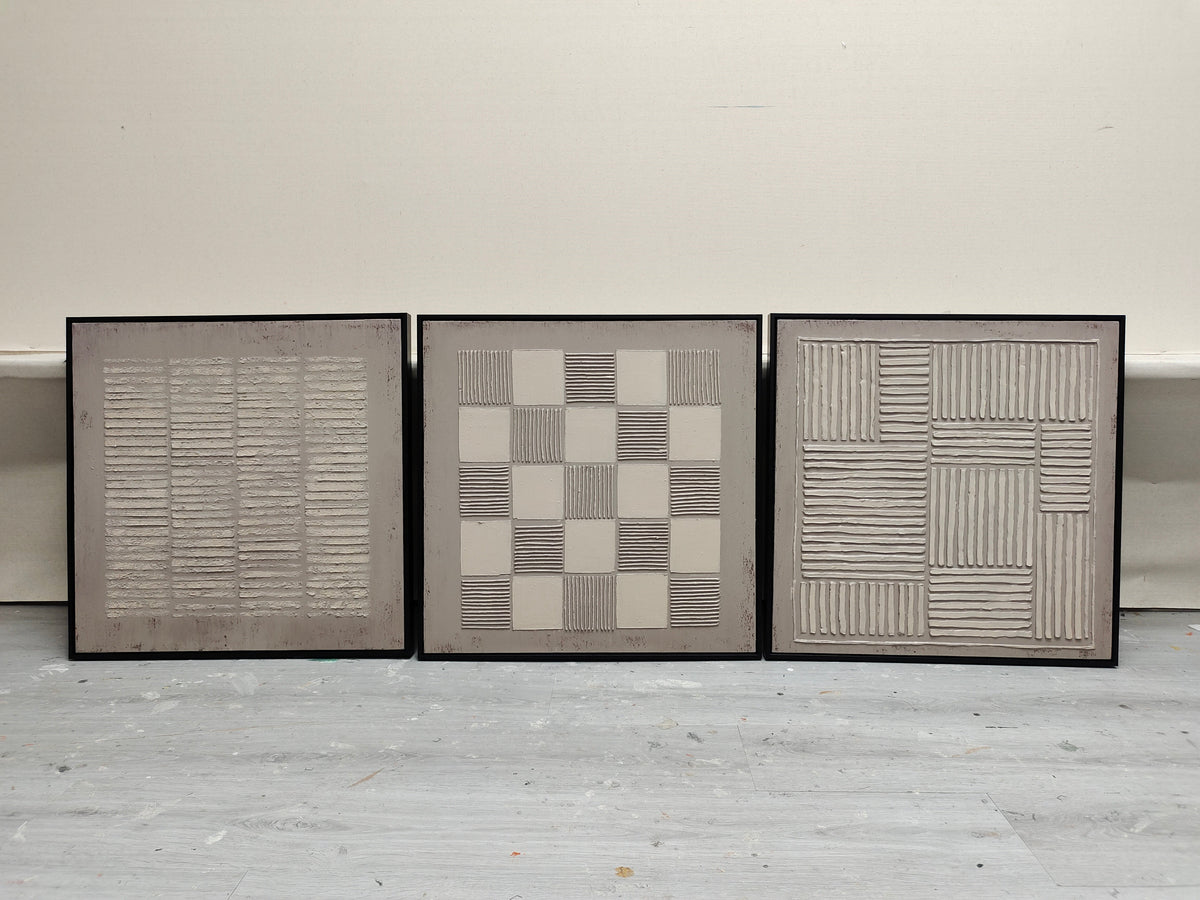 Wabi-Sabi Textured Triptych Wall Art Neutral