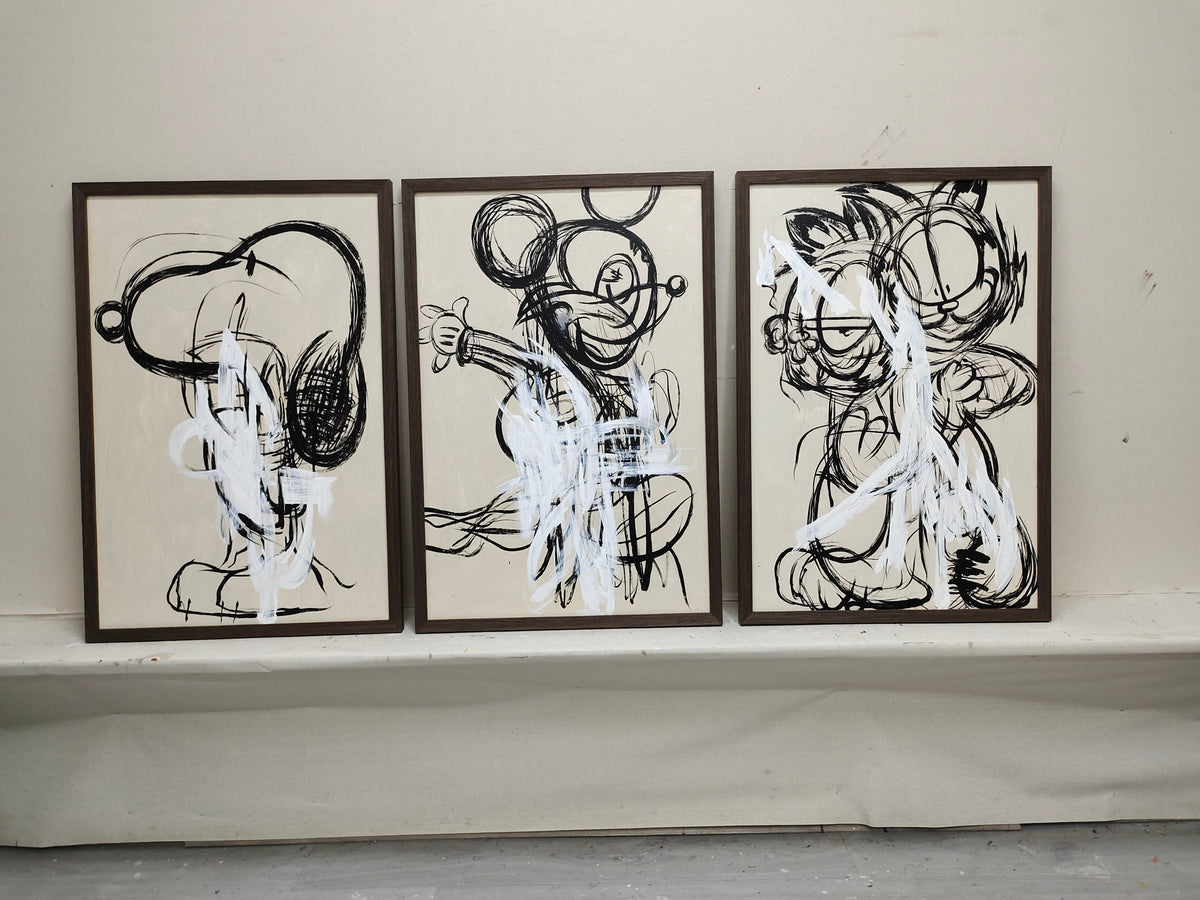 Expressionist Mickey Mouse Painting Graffiti Black White