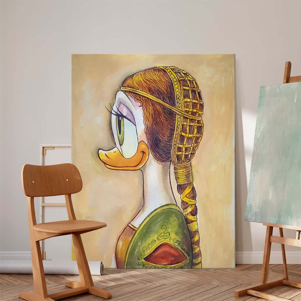 Pop Art Mashup Daisy Duck Pearl Earring Oil Painting