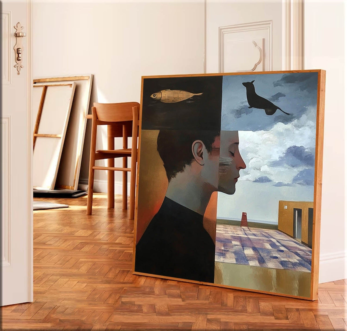 Surreal Split Portrait Oil Painting
