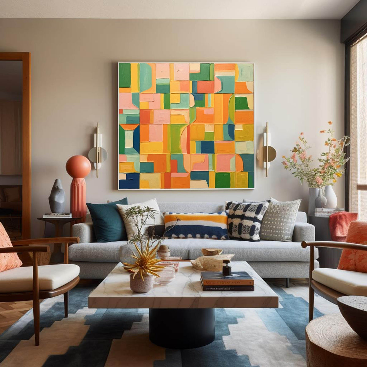 Wall Art Abstract Painterly Patchwork Geometric