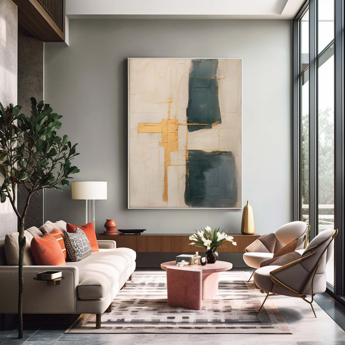 Wabi-Sabi Textured Painting Gold & Teal Modern