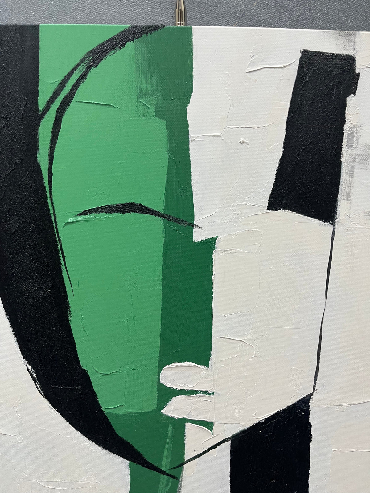 Modern Abstract Female Portrait Painting Green Black