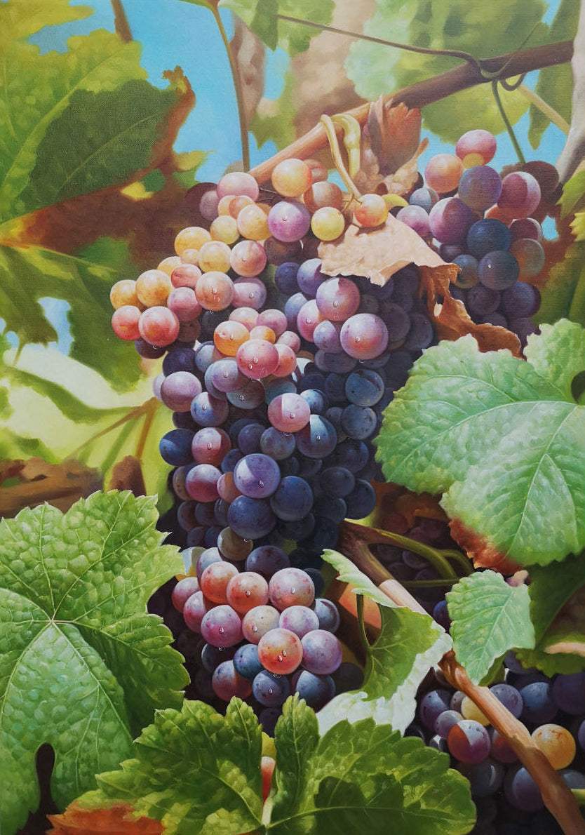 Vibrant Vineyard Grape Cluster Oil Painting
