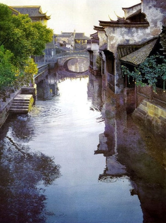 Hyperrealism Water Town of Jiangnan Oil Painting