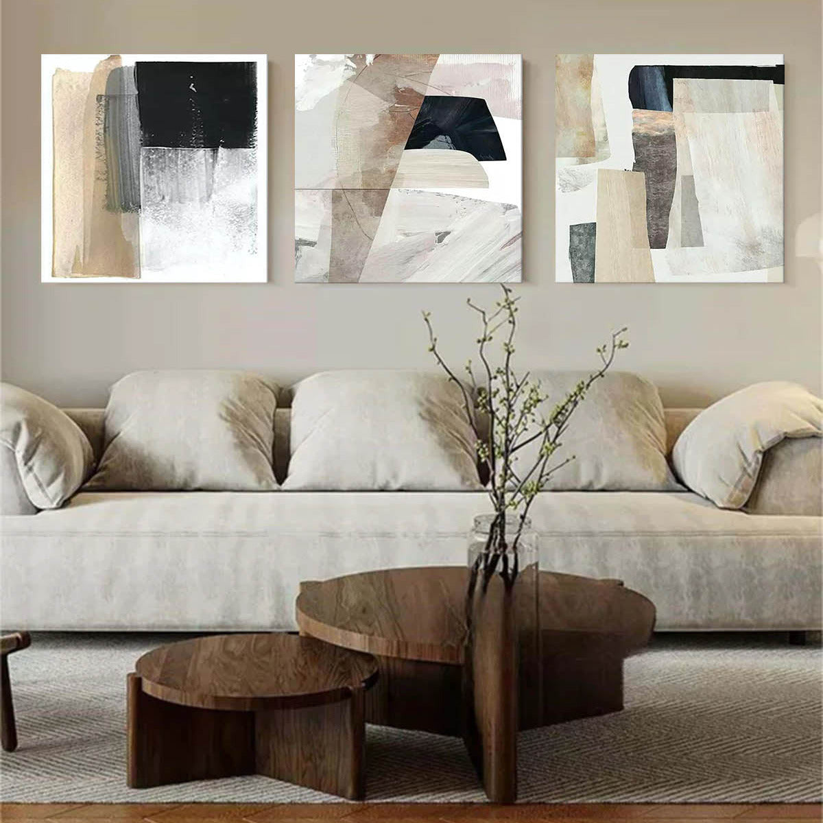 Wall Art Square Triptych Plaster Abstract