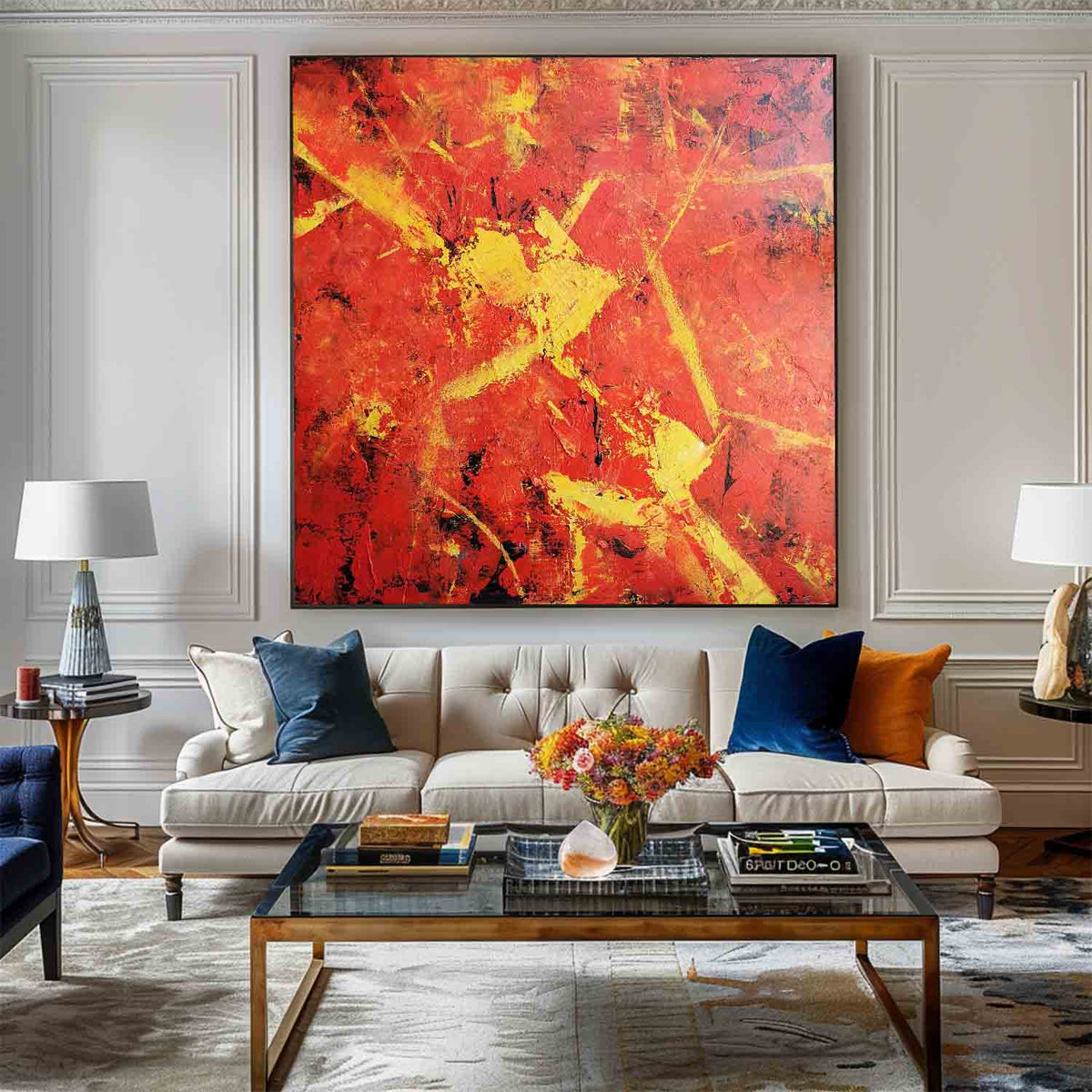 Expressionist Fiery Red Textured Oil Painting