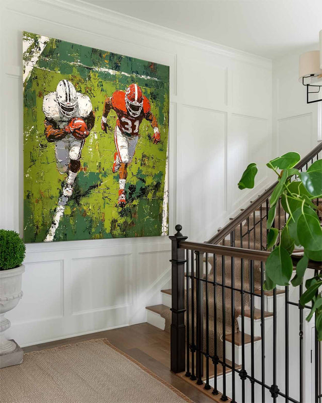 American Football Chase Scene Oil Painting