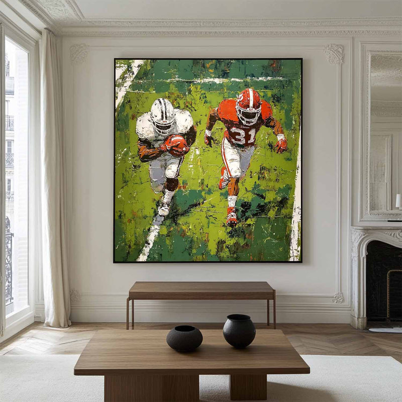 American Football Chase Scene Oil Painting