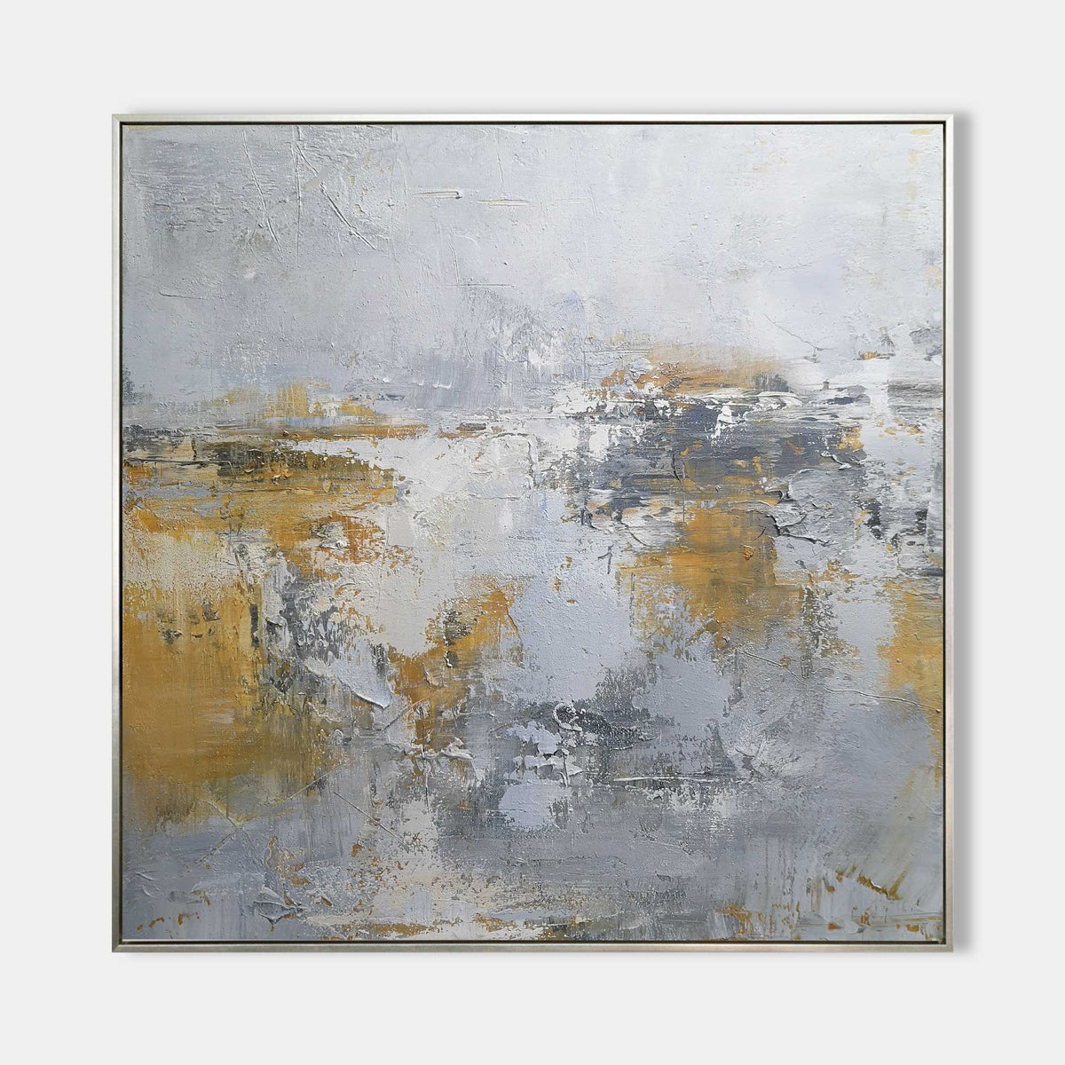 Wabi-Sabi Gold & Gray Abstract Oil Painting