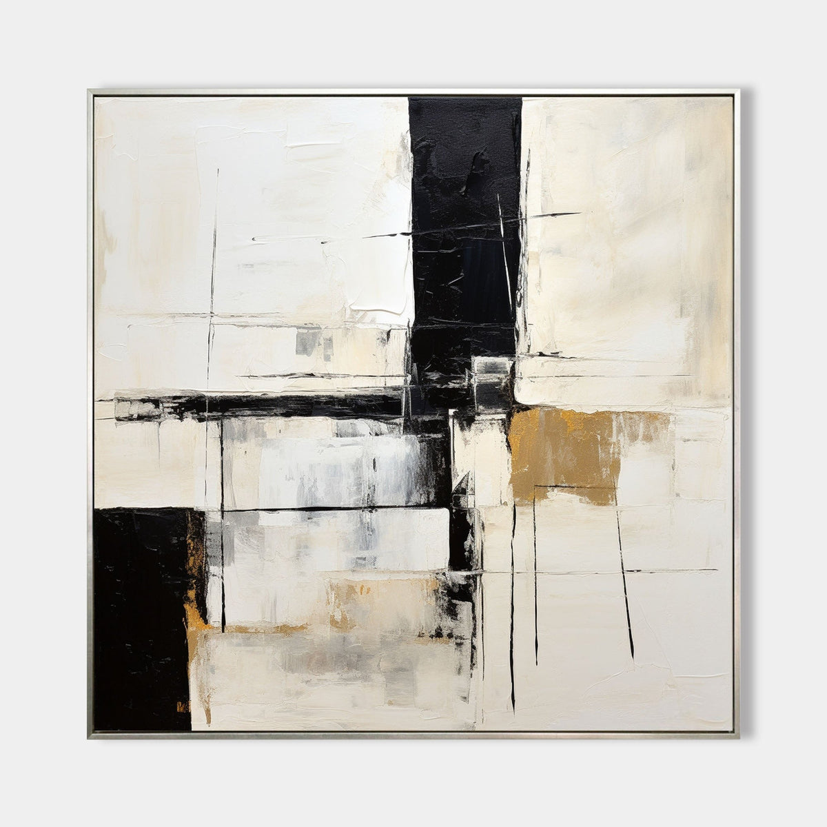Ivory Black Gold Geometric Abstract Framed Wall Art