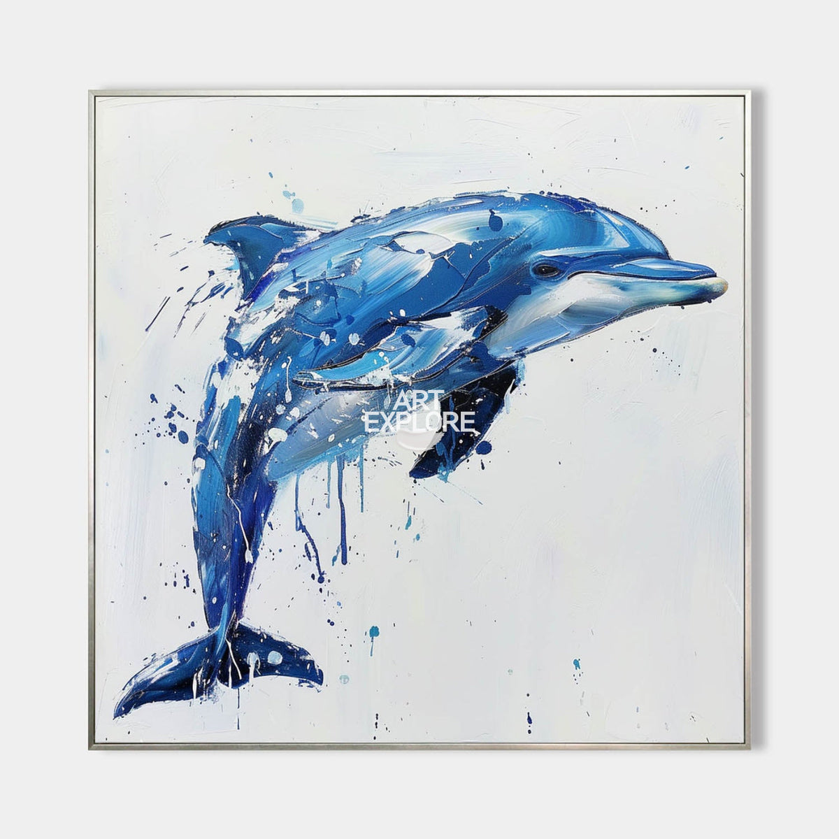 Blue Jumping Dolphin Canvas Wall Art