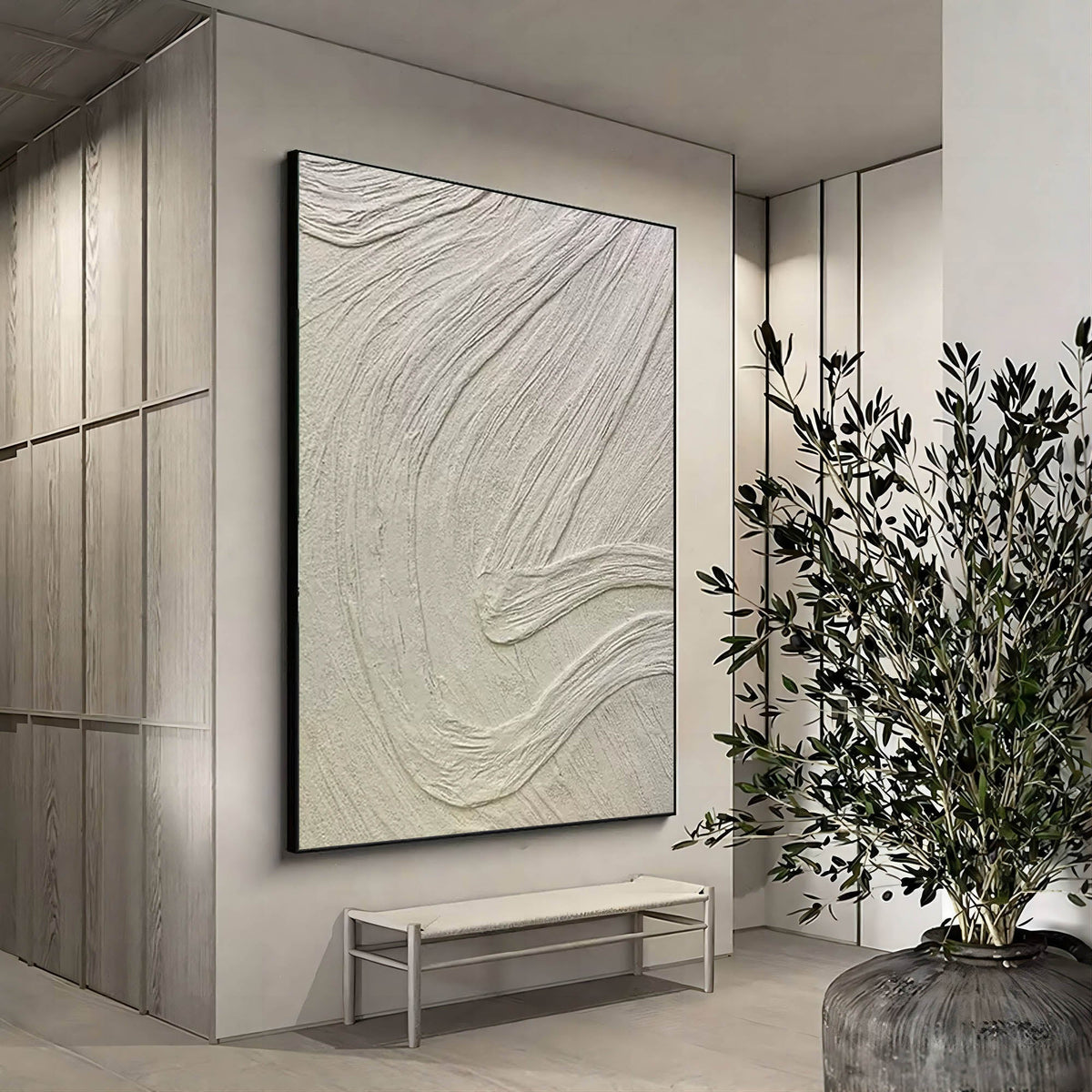 Plaster Minimalist White Textured Flow Wall Art