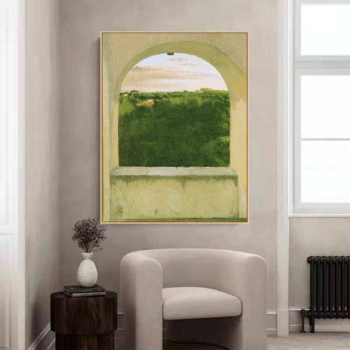 Arched Window View Painting Green Landscape