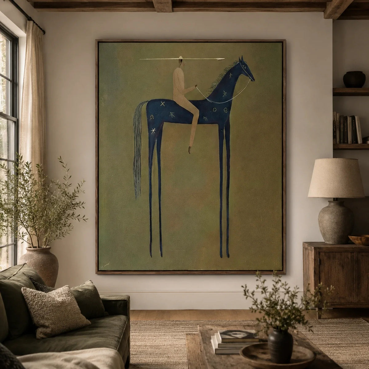 Emerald Stillness Horse and Rider Oil Painting