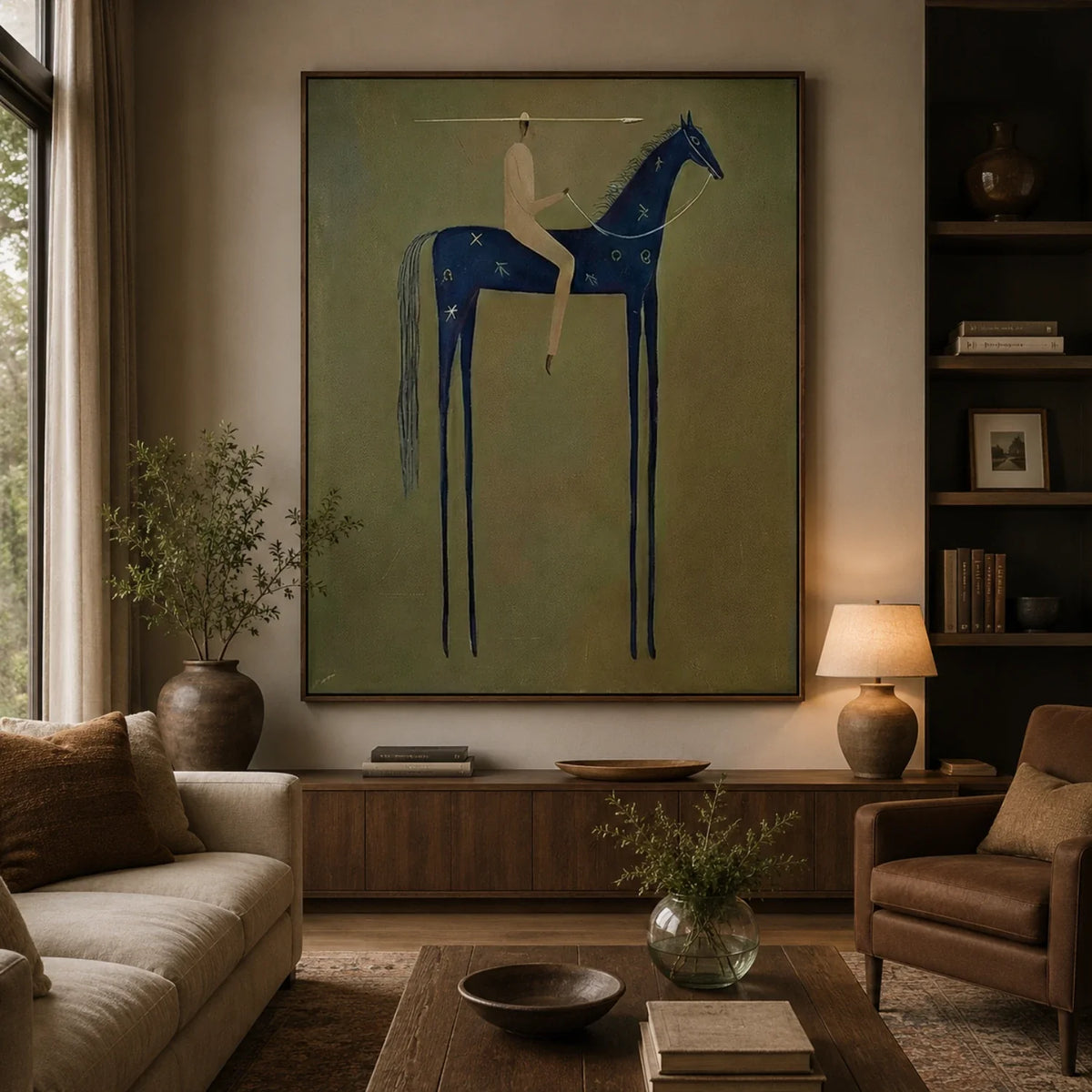 Emerald Stillness Horse and Rider Oil Painting