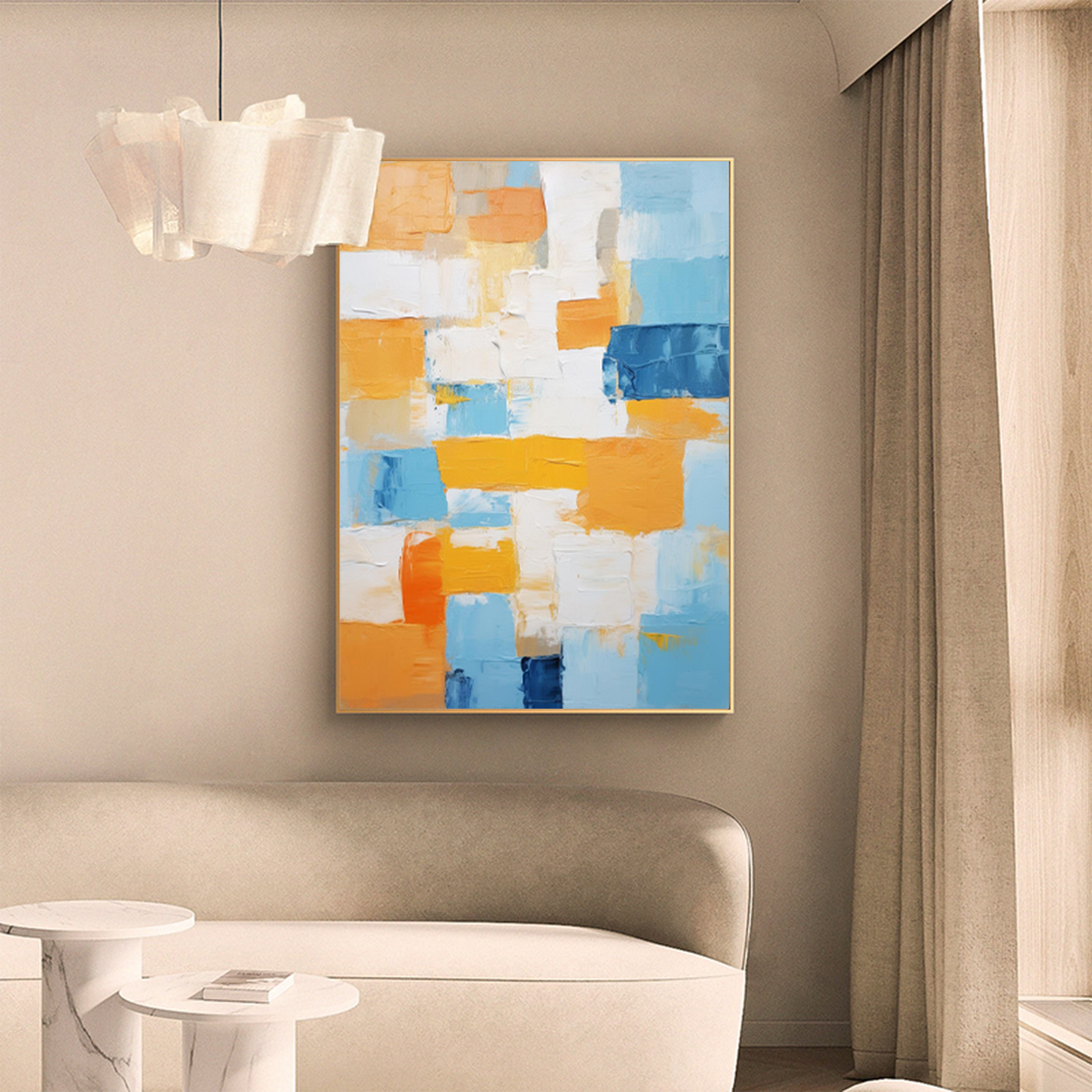Geometric Color Block Painting Blue Orange