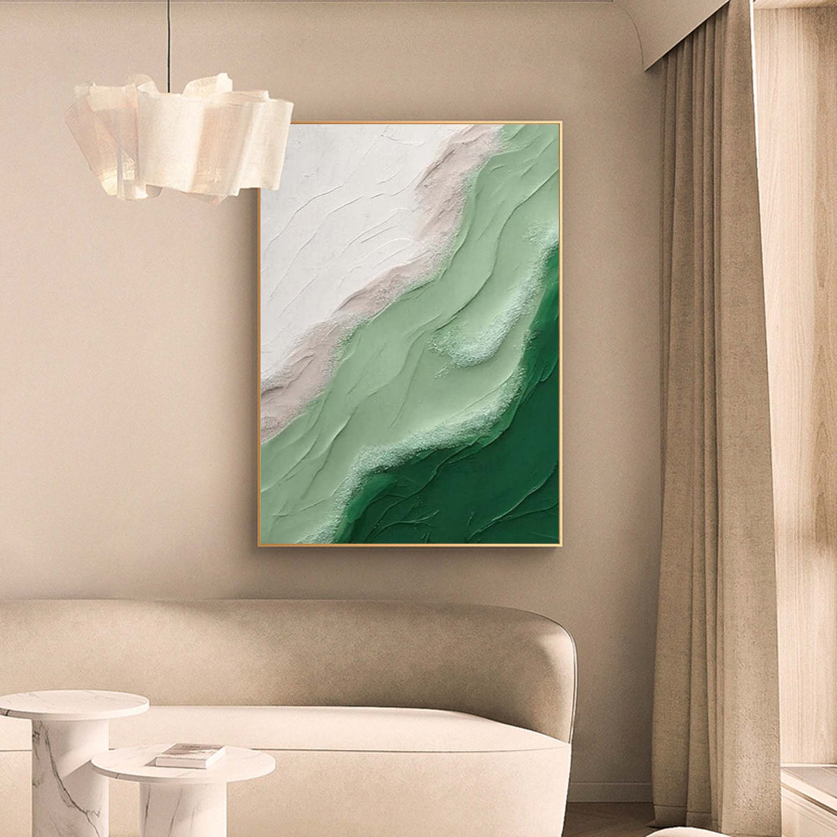 Textured Green Landscape Oil Painting 3D Wave