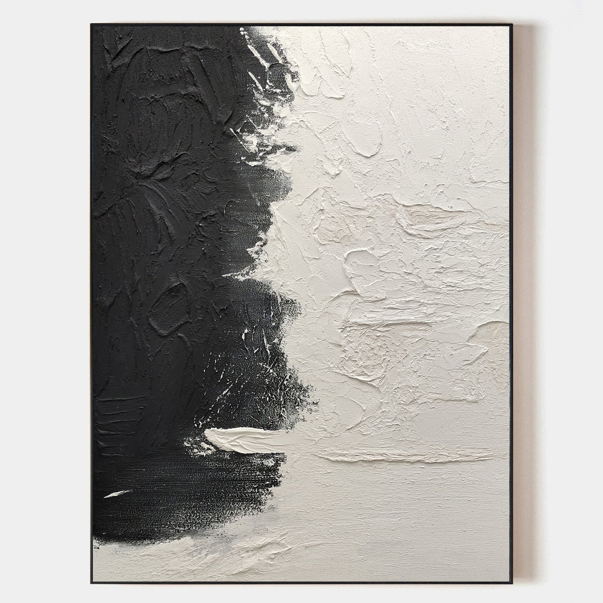 Monochrome Black‑White Contrast Abstract Heavy Impasto Tactile‑Texture Artwork