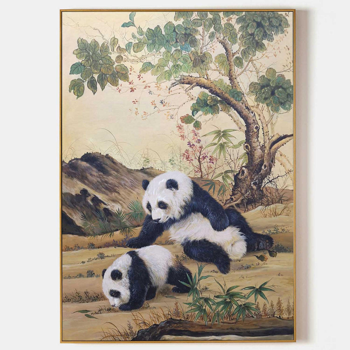 Wall Art Vertical Traditional Chinese Panda Scene Soft