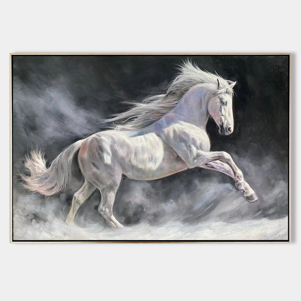 Smoky Dynamic Running Equine Animal Unstretched Linen Canvas Wall Art