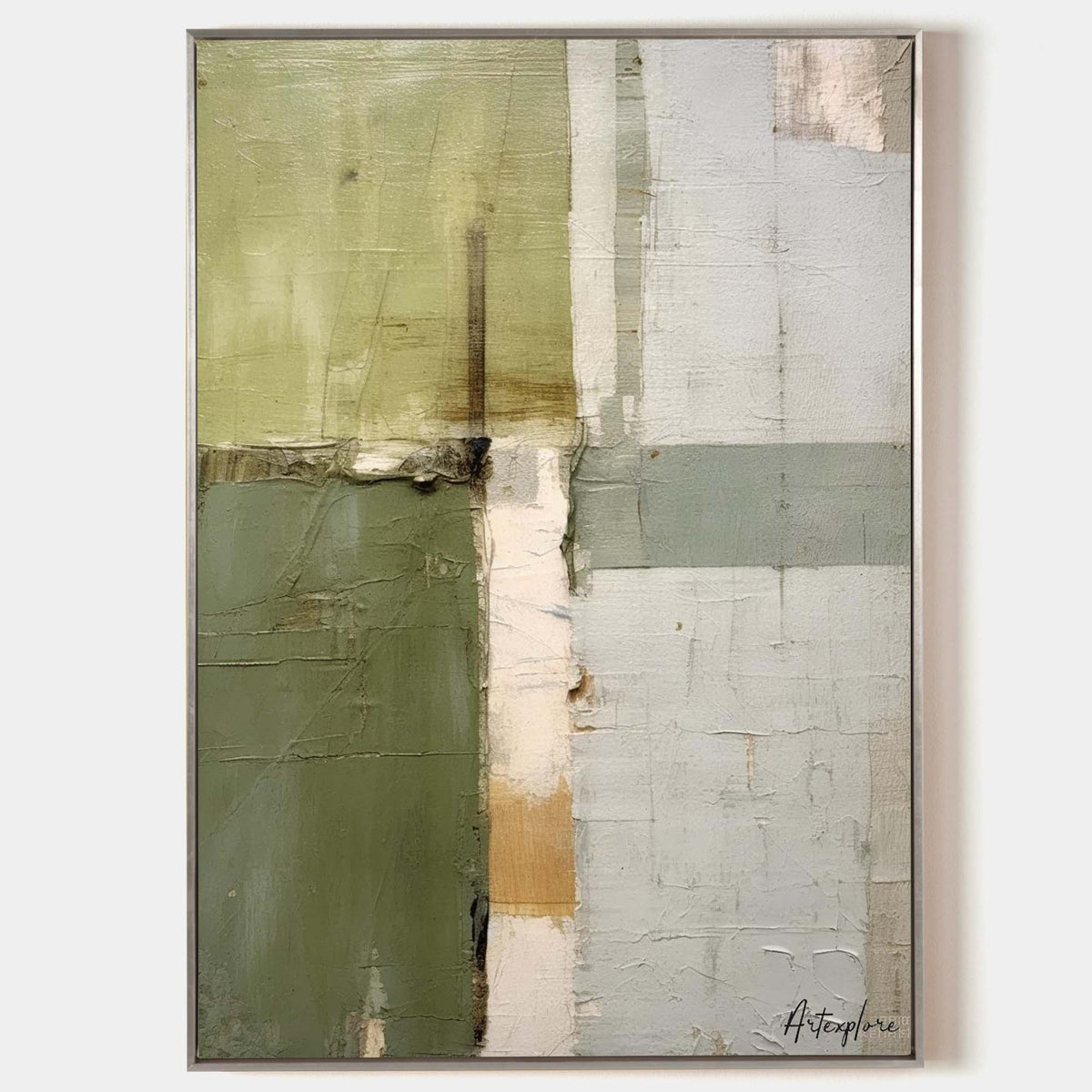 Wall Art Olive Green Blocks Minimalist Textured Canvas Living Room