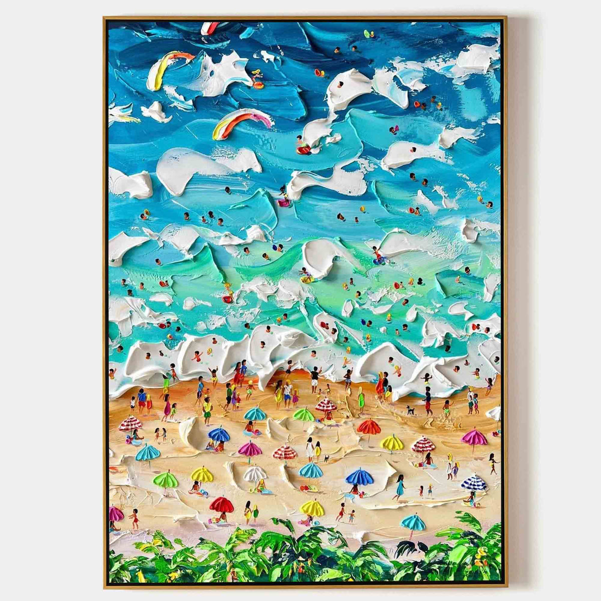 Vibrant Beach Scene Art Oil Painting